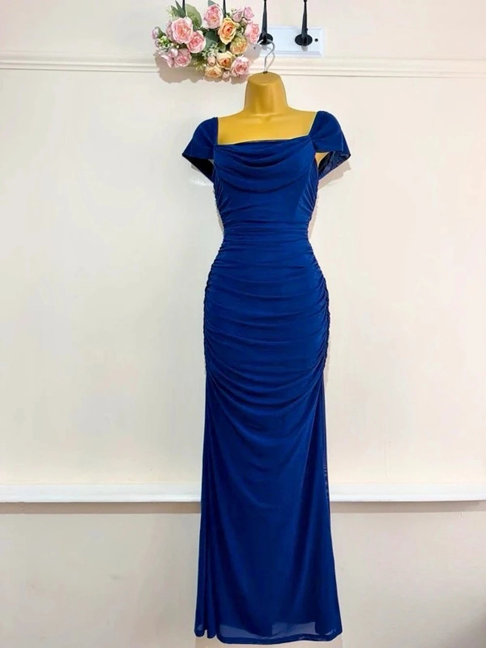 Ruched Maxi Dress in Blue